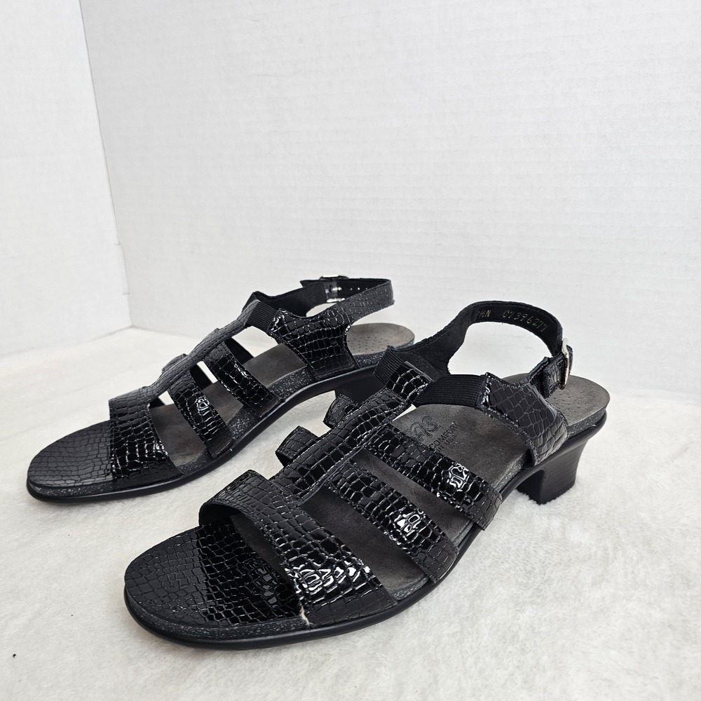SAS Allegro Heel Strap Sandal Black Croc Women's Size 9.5 Narrow